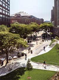 People walking on campus.